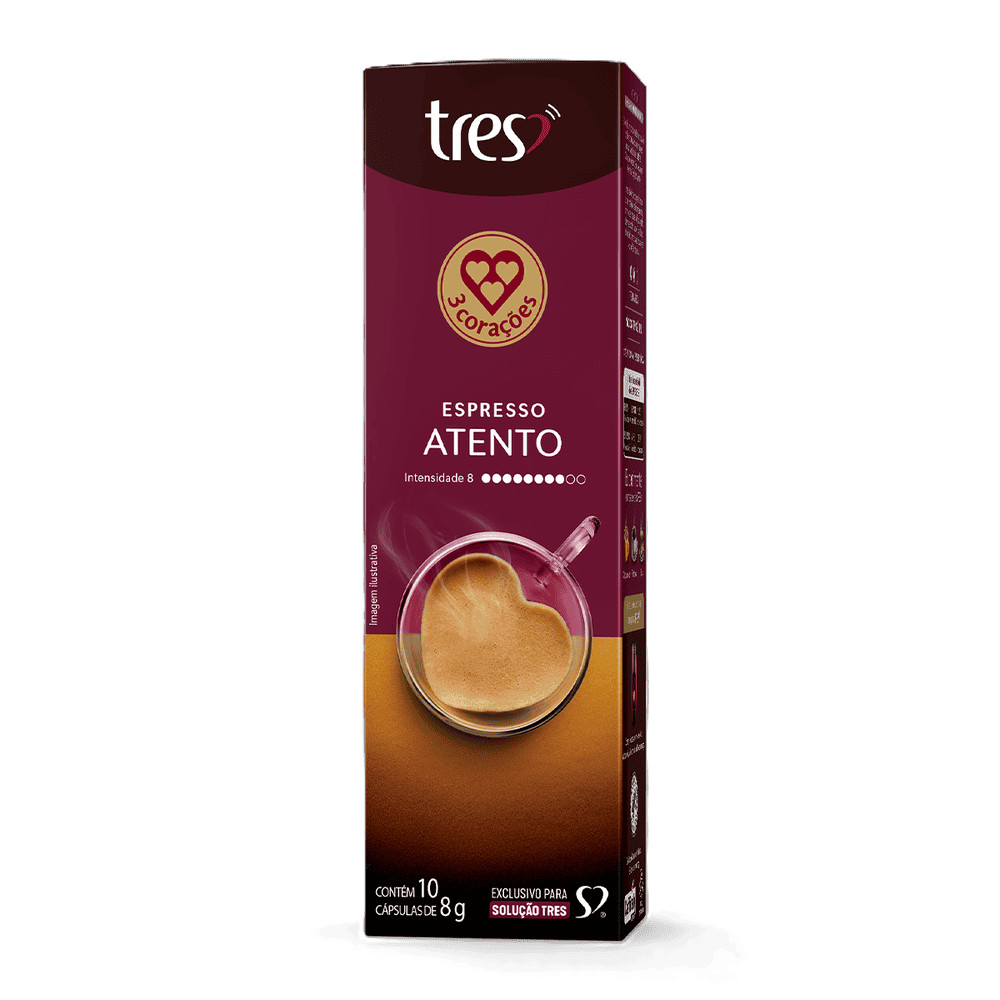 3 Corações Café em cápsula torrado e moído espresso atento 10 unidades 80g