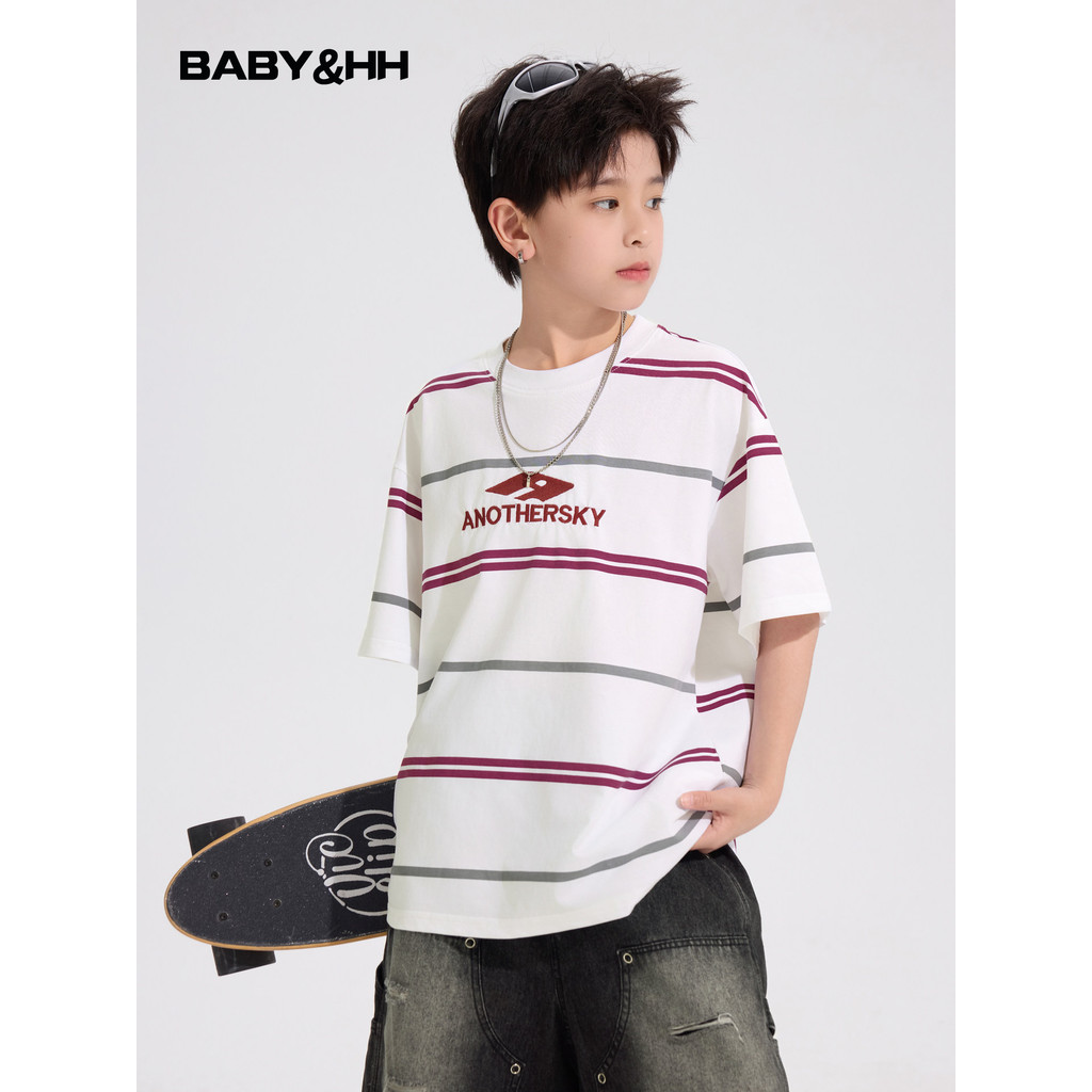 Meninos verão Solona listrado esportes de manga curta camiseta branca 2026 novo estilo juventude crianças gelo topo na m