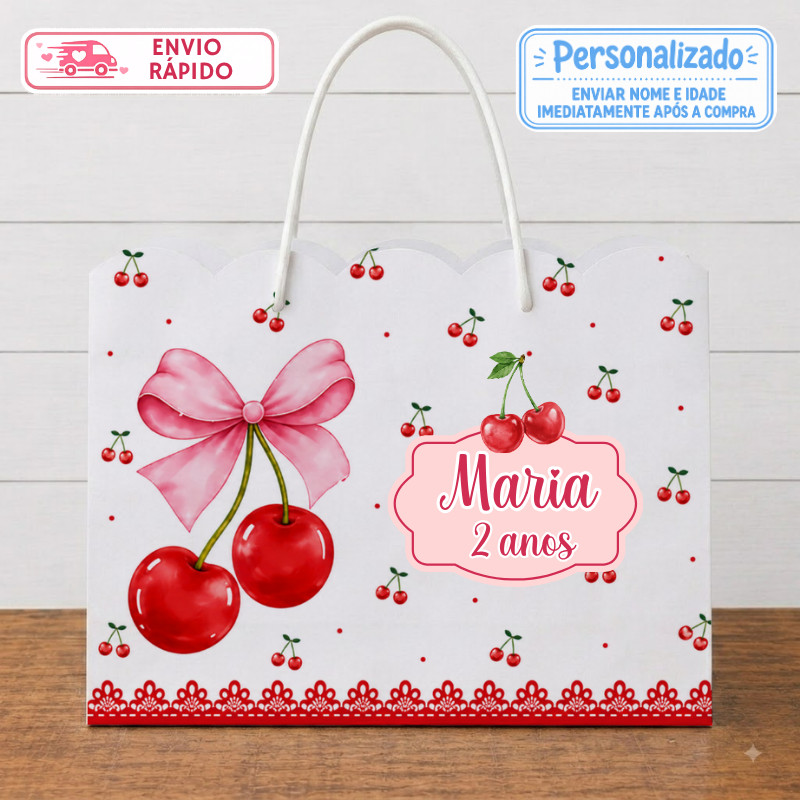 Sacolinha Cereja Cerejinha Personalizada Lembrancinhas Festa infantil Aniversário Sacola G