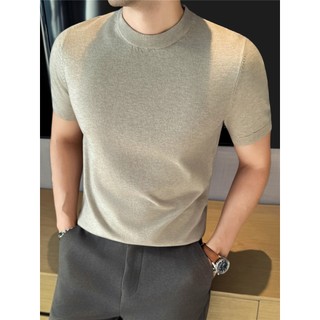 High-End grosso em torno do pescoço de manga curta camisola masculina outono inverno 2026 novo estilo cor sólida All-Mat