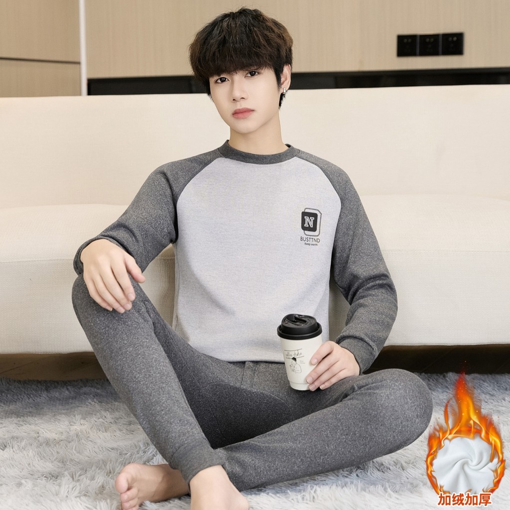 2026 inverno novo estilo conjunto de roupa interior térmica masculina forro de lã engrossado estudantes adolescentes gra