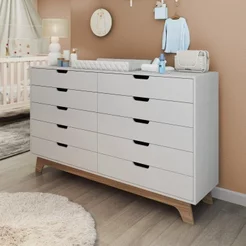 Cômoda para Quarto Infantil 10 Gavetas 100% MDF/MDP Alice Branco/Freijó Branco/Louro Freijo