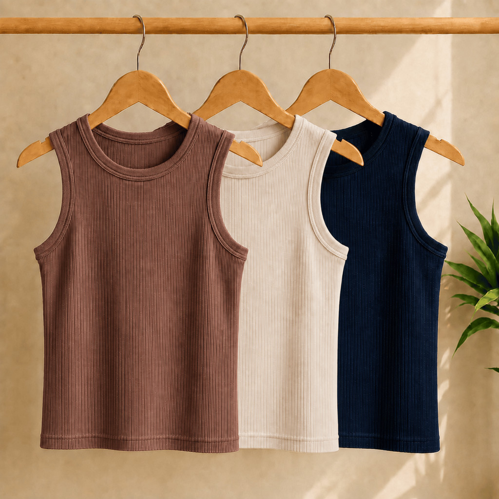Kit 3 Regatas Femininas Ribana Canelada com Elastano Confortável e Elegante e Casual