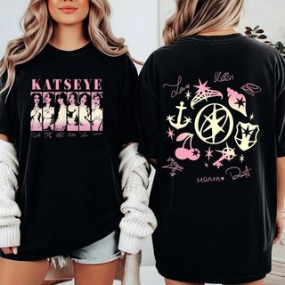 Camiseta Estampa KATSEYE Banda Y2K Assinaturas Dos Membros - Casual Confortável - 100% Algodão Envio Rápido