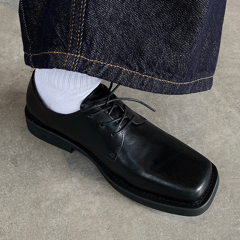 CESONMIE na moda masculina dedo do pé quadrado pequenos sapatos de couro mocassins couro genuíno Casual negócios Derby s