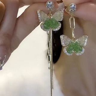 Brincos de Borboleta Assimétricos de Cristal Luxuosos e Elegantes, Acessórios de Orelha Versáteis e Modernos 2023AB NFA3