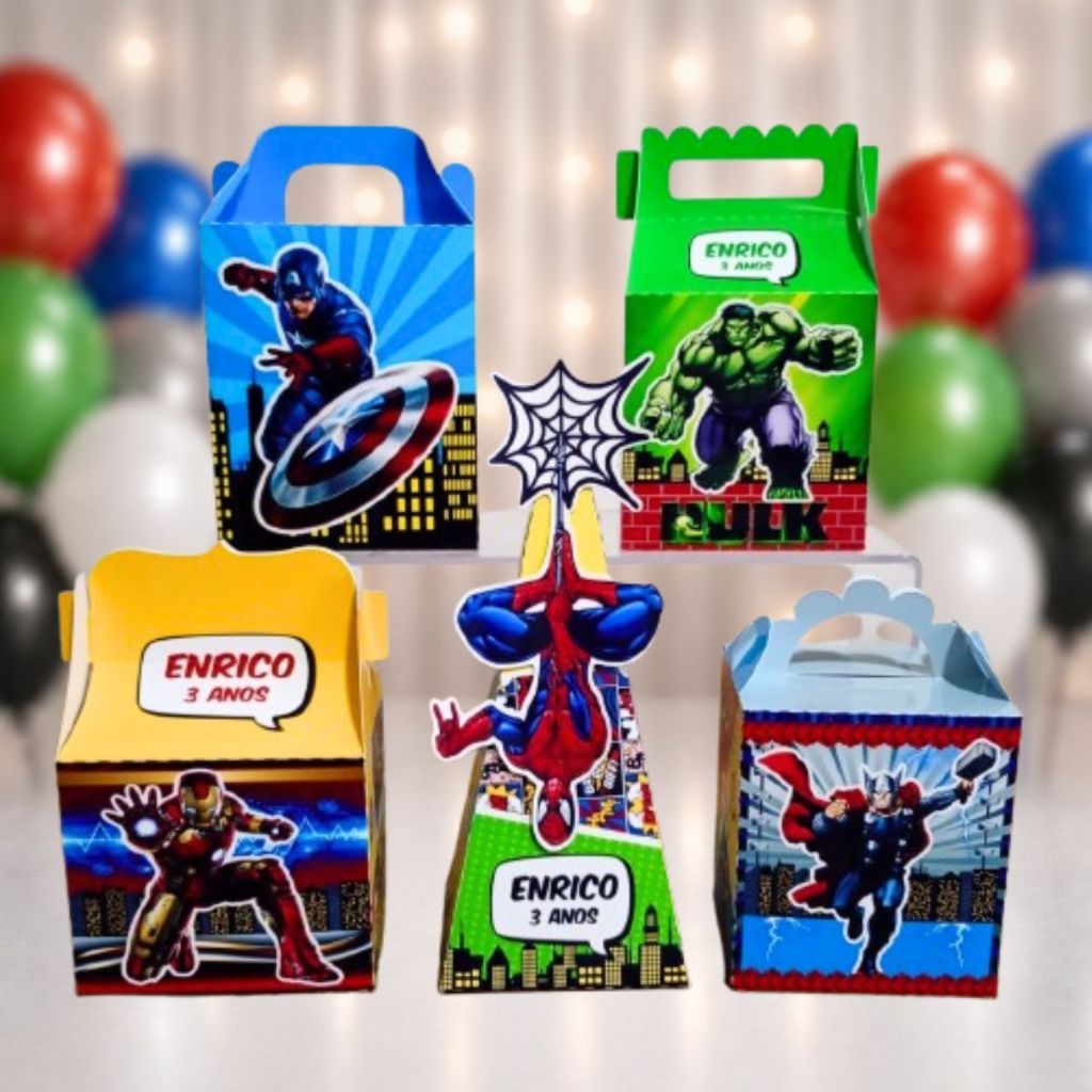 Kit 50 Caixas Personalizadas Vingadores (PEGUE E MONTE) Kit festa -lembrancinha- caixinhas personalizadas- aniversário
