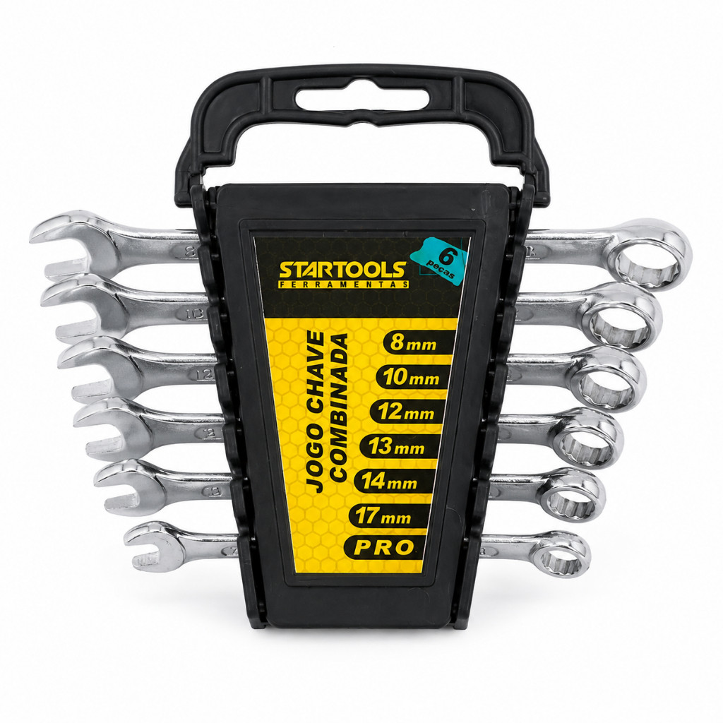 Kit de Chaves Combinadas 6 Peças 8-17mm Profissional Automotiva Moto Bicicleta Manutenção Residencial