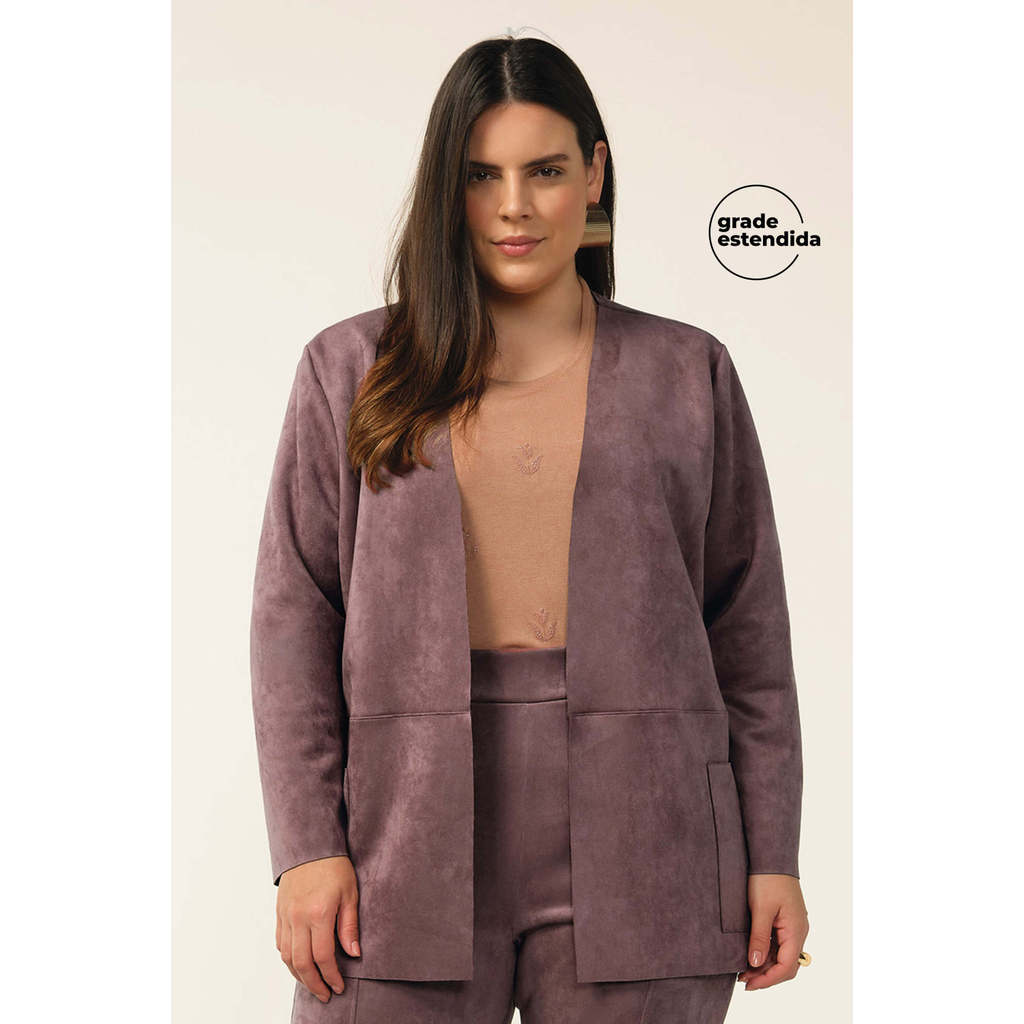 Casaco Feminino Suede Com Bolsos Marialícia Marrom