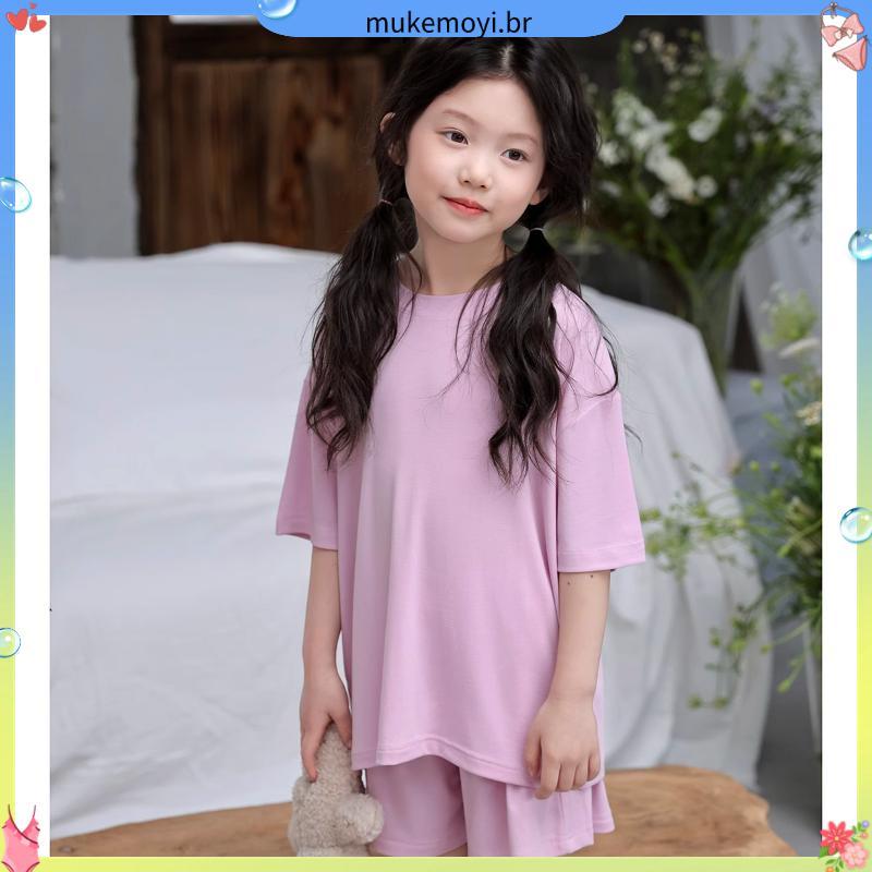 Meninas Modal camisetas de manga curta médio grande crianças All-Match Casual leve esportes topos Loungewear pijamas ar