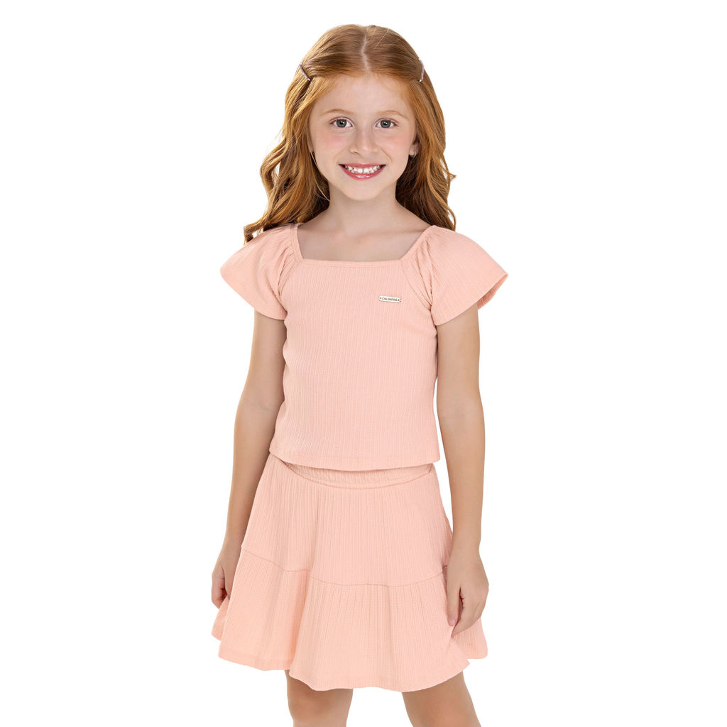 Conjunto Infantil Menina Malha Canelada Colorittá Rosa