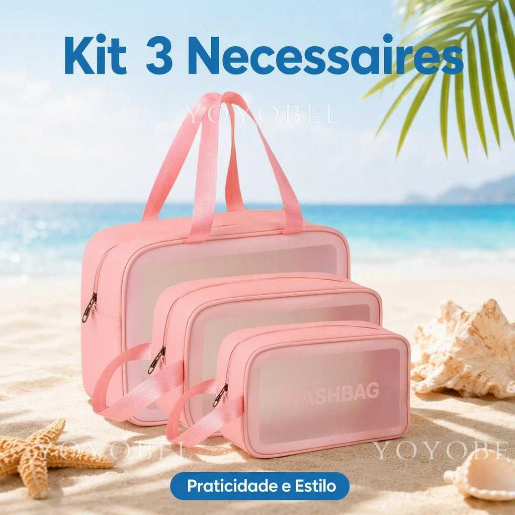 Kit 3 Necessaire Organizador Mala Bolsa Viagem Impermeável Bosco.Loja