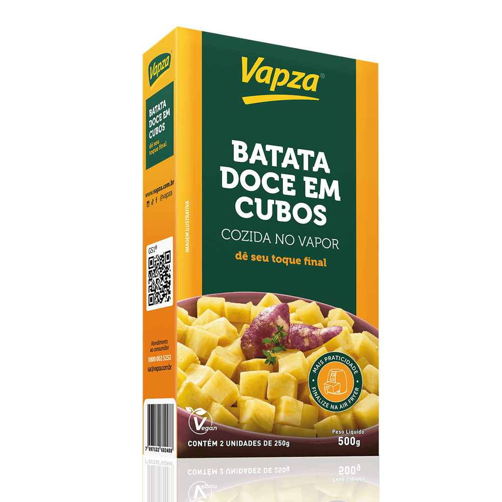 Batata Doce em Cubos Cozida no Vapor 500G Vapza