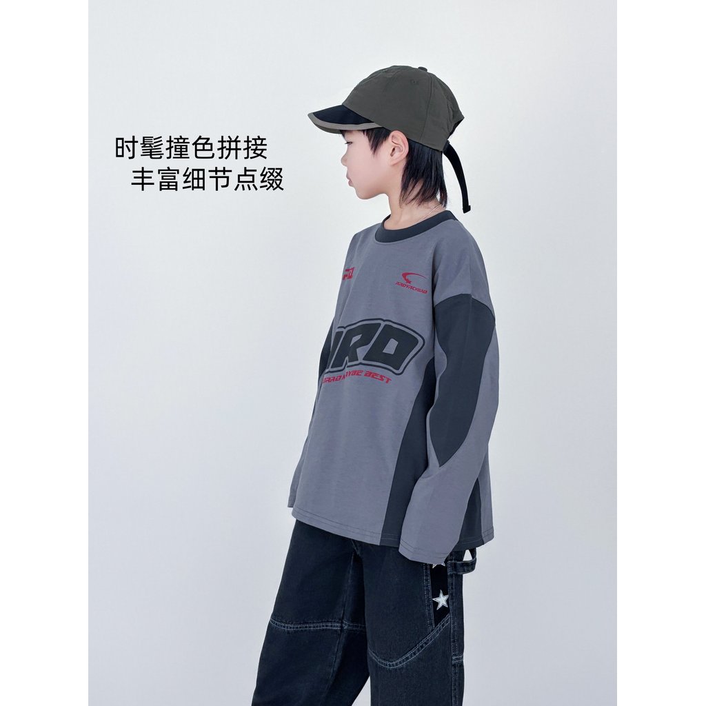 Meninos de manga comprida camiseta esportes motocicleta na moda legal topo primavera outono 2026 novo estilo crianças me