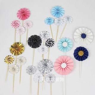 Decoração de bolo de aniversário, leque de papel redondo, decoração de flores, girassol, ventilador dobrável, Plug-In, m