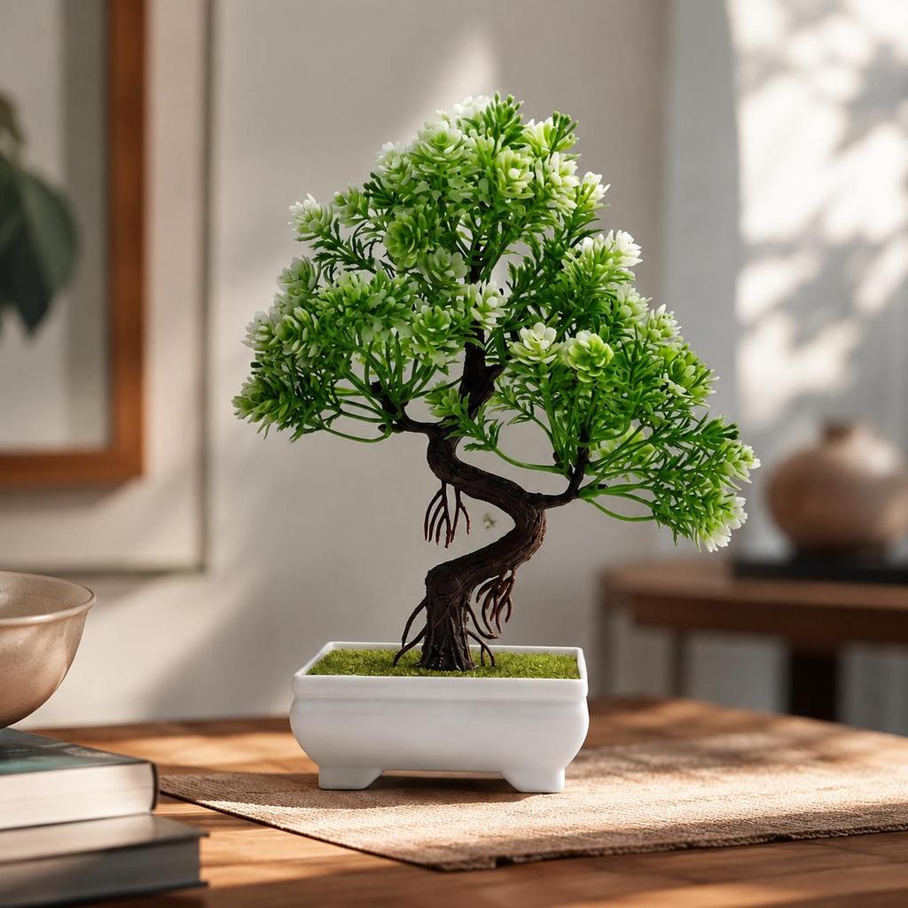 Plantas artificial decoração Bonsai japonês Realista Com Vaso Enfeite Decorativa Verde