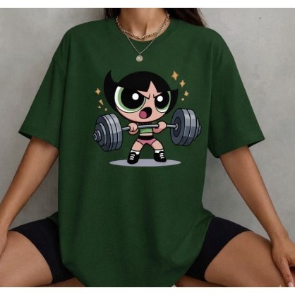 Camiseta Feminina Academia Meninas Superpoderosas T-shirts Algodão Confortável Moda Fitness Blusa Engraçada Manga Curta