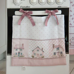 Cortina De forno Para Fogão 5 e 6 Bocas 65cm x 45cm - Coleção Casinhas Rosê