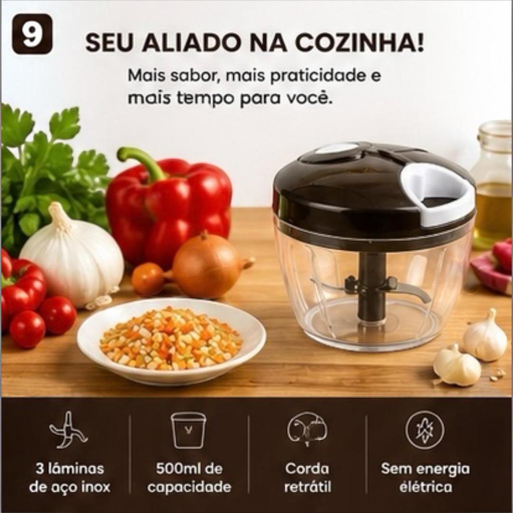 Triturador de Alimentos Grande 500 ml 3 Laminas Processador Manual.