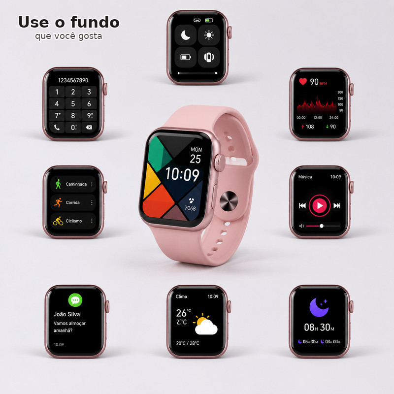 Enviados de São Paulo, 2026 novos smartwatches Mini, Pro e Plus de 38mm, design requintado, vários estilos disponíveis 3
