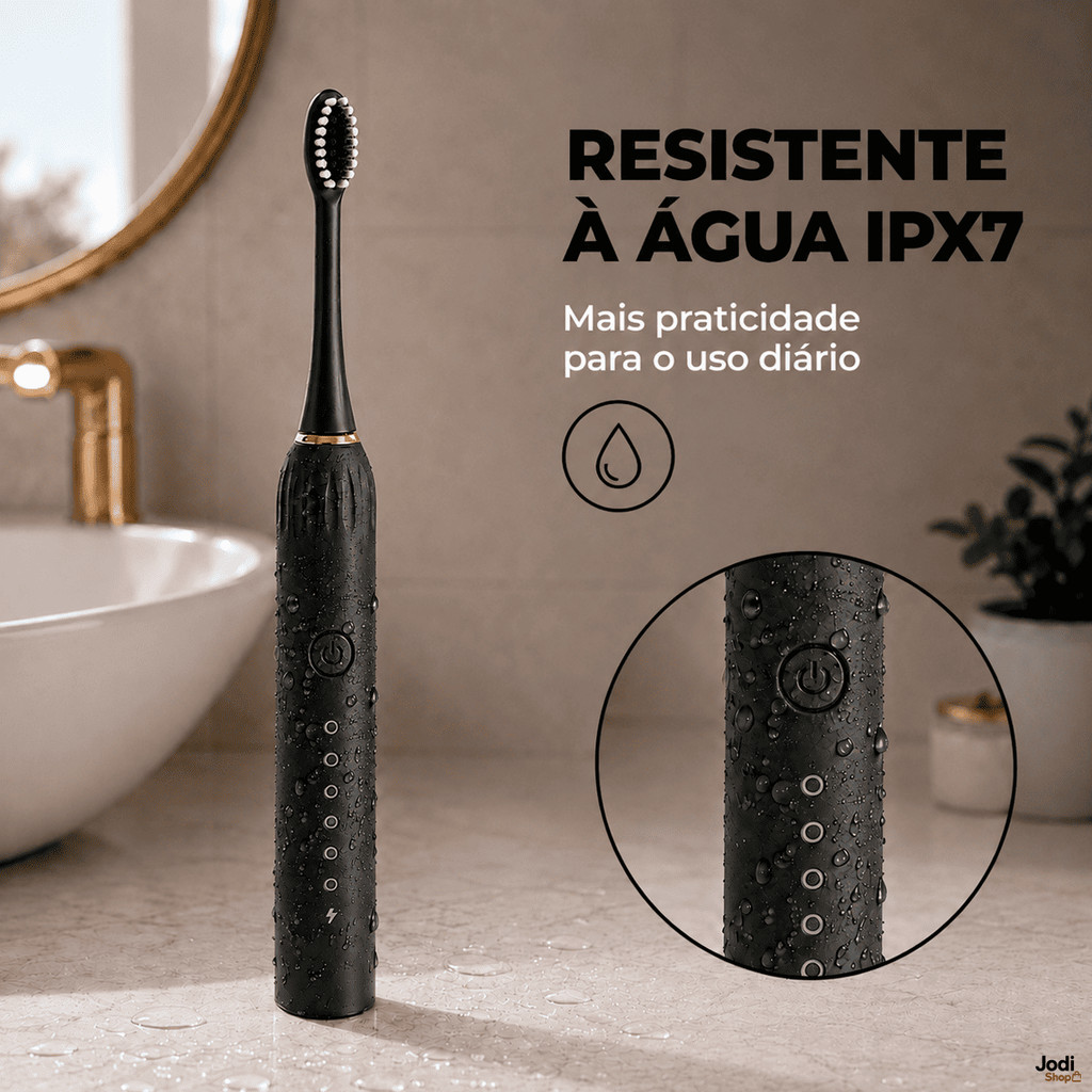 Escova de Dentes Elétrica Sônica IPX7 Recarregável USB com 3 Refis e 5 Modos de Limpeza