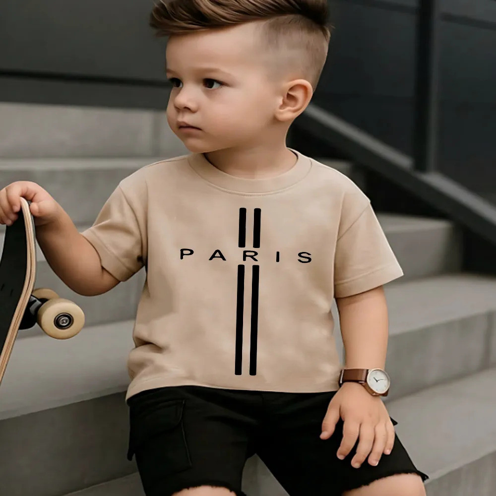 Camiseta Infantil Masculina Paris Premium Algodão Manga Curta Leve Macia Roupa Skate Menino Casual Moderna Promoção Top