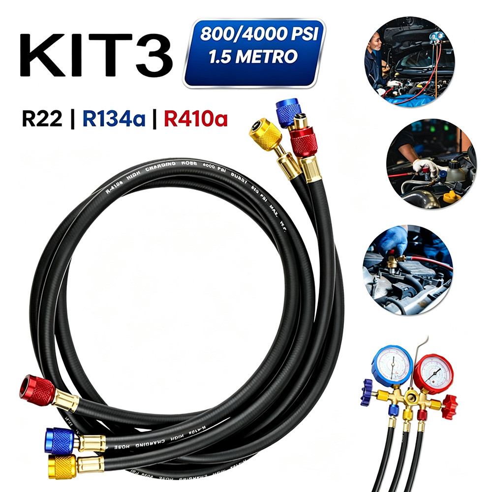 Kit 3 Mangueira Manifold Ar Condicionado R22 R134a R410a 800/4000psi 1/1.5M