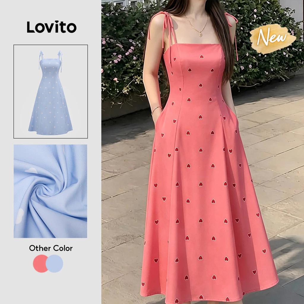 (New Arrival) Lovito Vestido Boho com Renda e Zíper para Primavera/verão Rosa Vermelho para mulheres Bordado DRK8P1D1027 — imagem 1