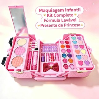 Maleta de Maquiagem Lavável Infantil Sombra Blush Batom 17,5x14x13cm Kit Para Meninas