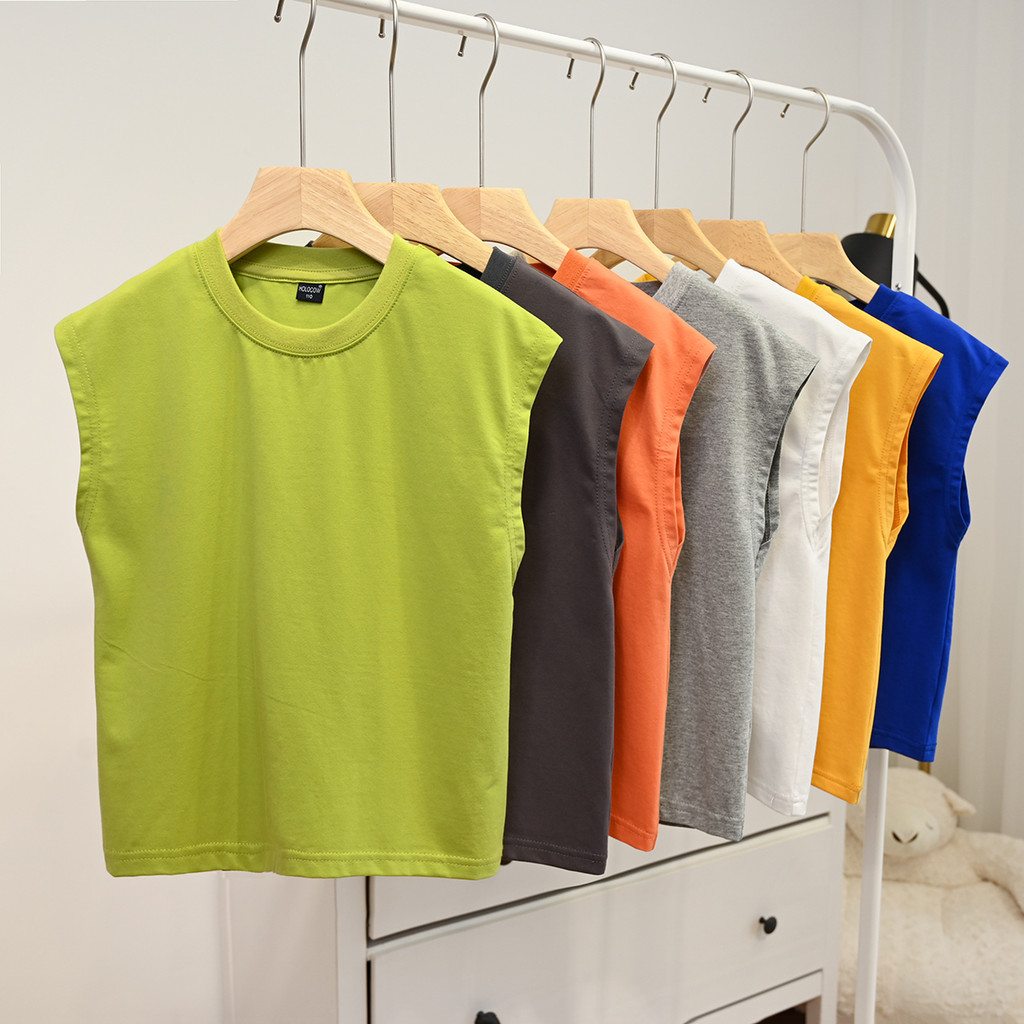 Crianças crianças puro algodão em torno do pescoço colete meninos meninas sem mangas camisetas médio grande crianças est