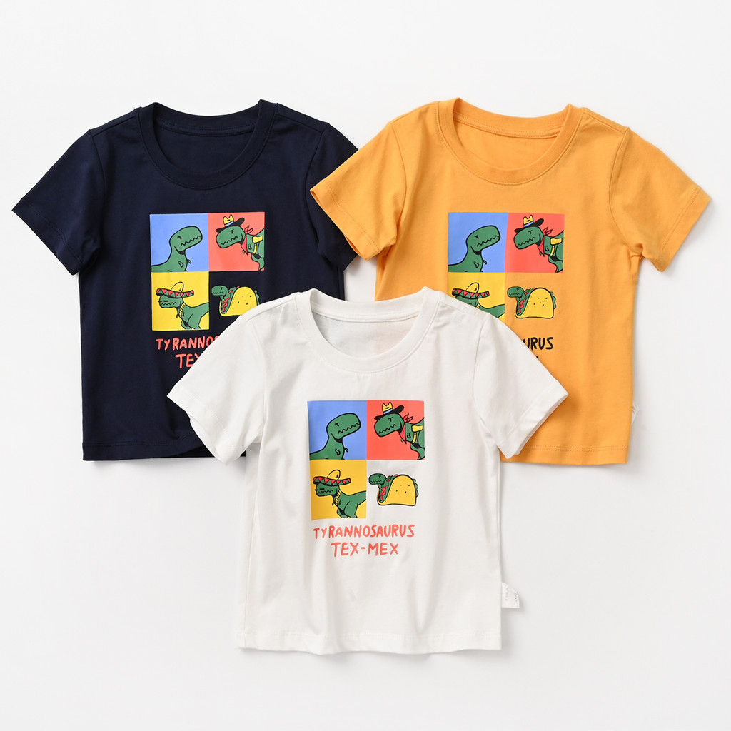 Crianças puro algodão camiseta meninos meninas algodão em torno do pescoço fino de manga curta Bottoming topo dos desenh