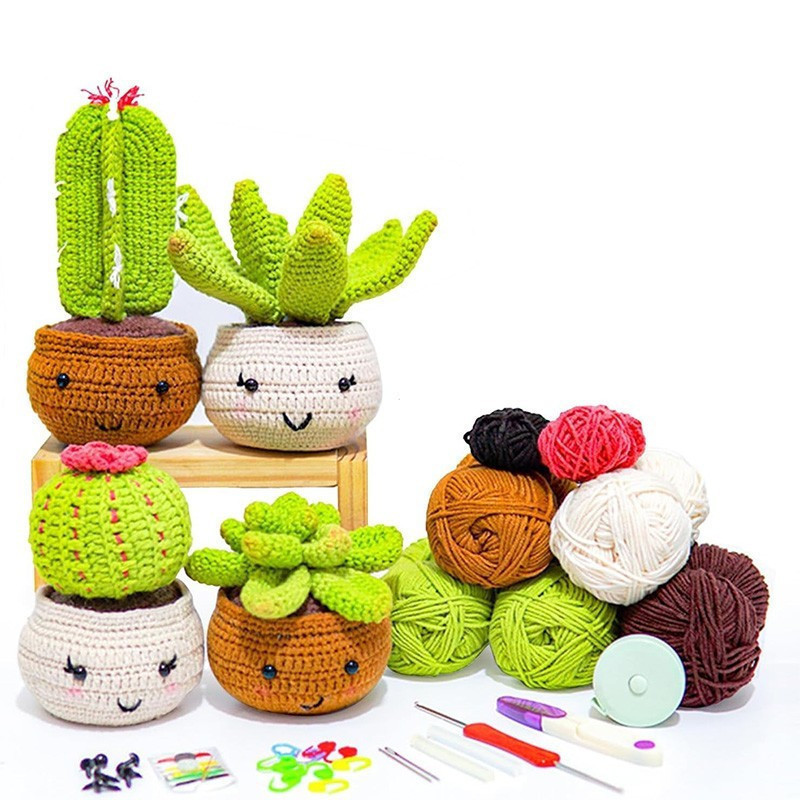 Kit De Crochê Para Iniciantes-Conjunto De Cacto DIY Com Vídeo Passo A Crianças E Adultos