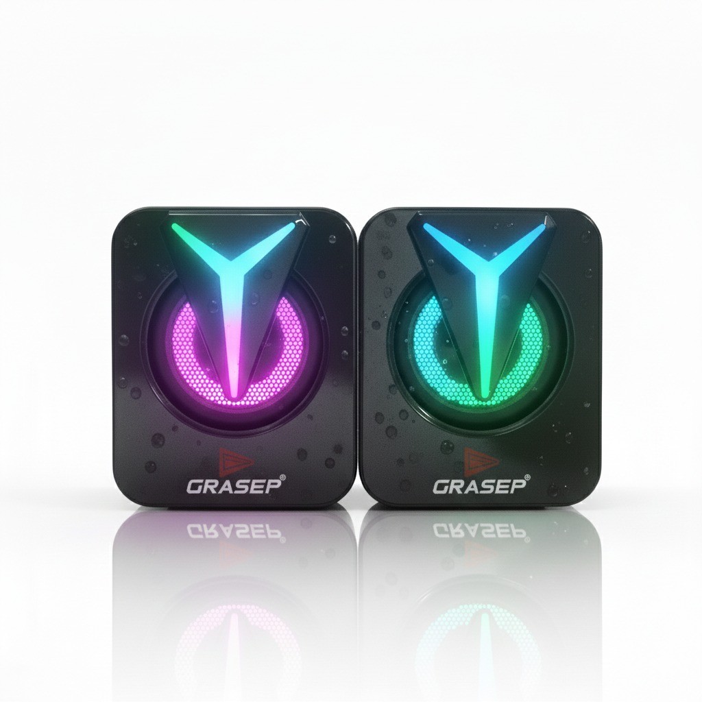 Caixa De Som Para PC RGB 2.0 6W  Plug USB P2 Iluminação LED Gamer Som Estéreo Nítido E Potente