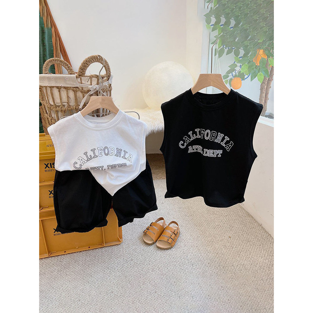 100% algodão crianças verão exterior Wear colete camiseta versão coreana meninos meninas solto respirável suor-absorvent