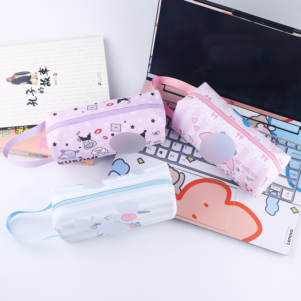 Novo bonito Sanrio lápis caso caixa de papelaria Kuromi canela grande capacidade papelaria octogonal saco de papelaria d