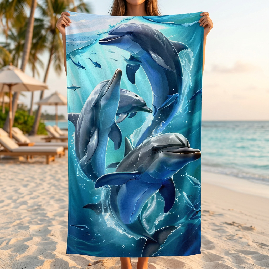 Toalha Infantil Gigante Banho e Praia Algodão Estampada Golfinhos Fundo do Mar Heróis Unicórnio