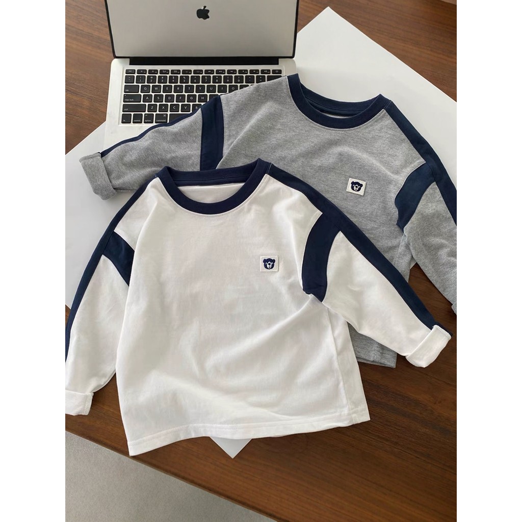 Meninos de manga comprida camiseta primavera outono 2026 novo estilo bonito pequeno médio crianças Casual costura camisa