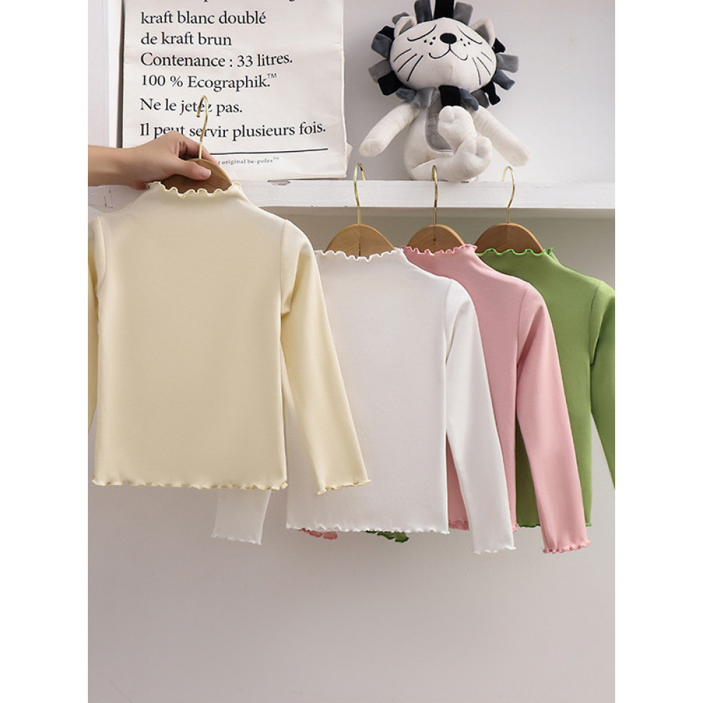 Primavera outono versão coreana cor sólida 2025 estilo ocidental camiseta crianças novo estilo superior rendas meninas o