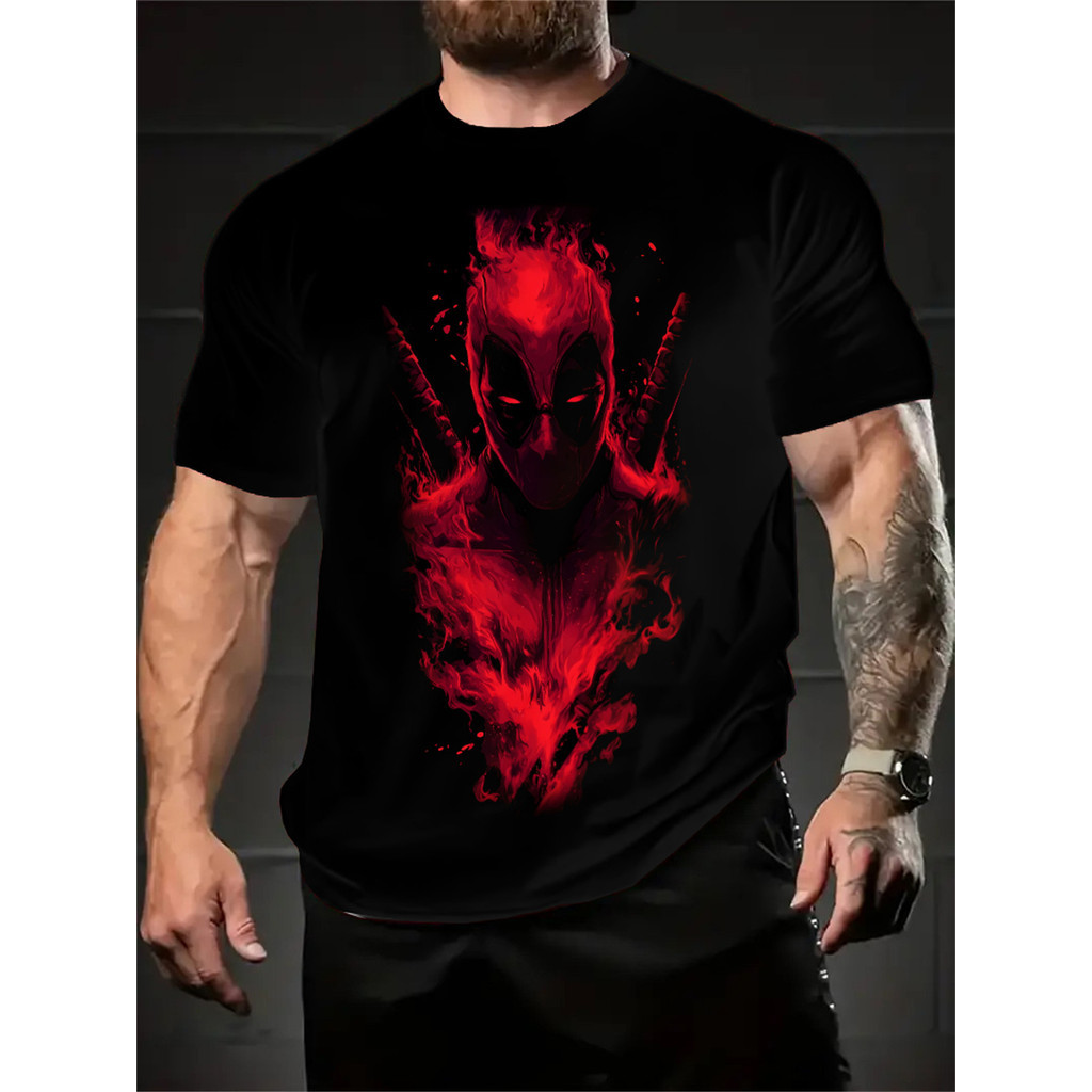 Camiseta Masculina "Marvel" "Deadpool" Super Herói Estampada Criativa Divertida Confortável Estilosa Casual
