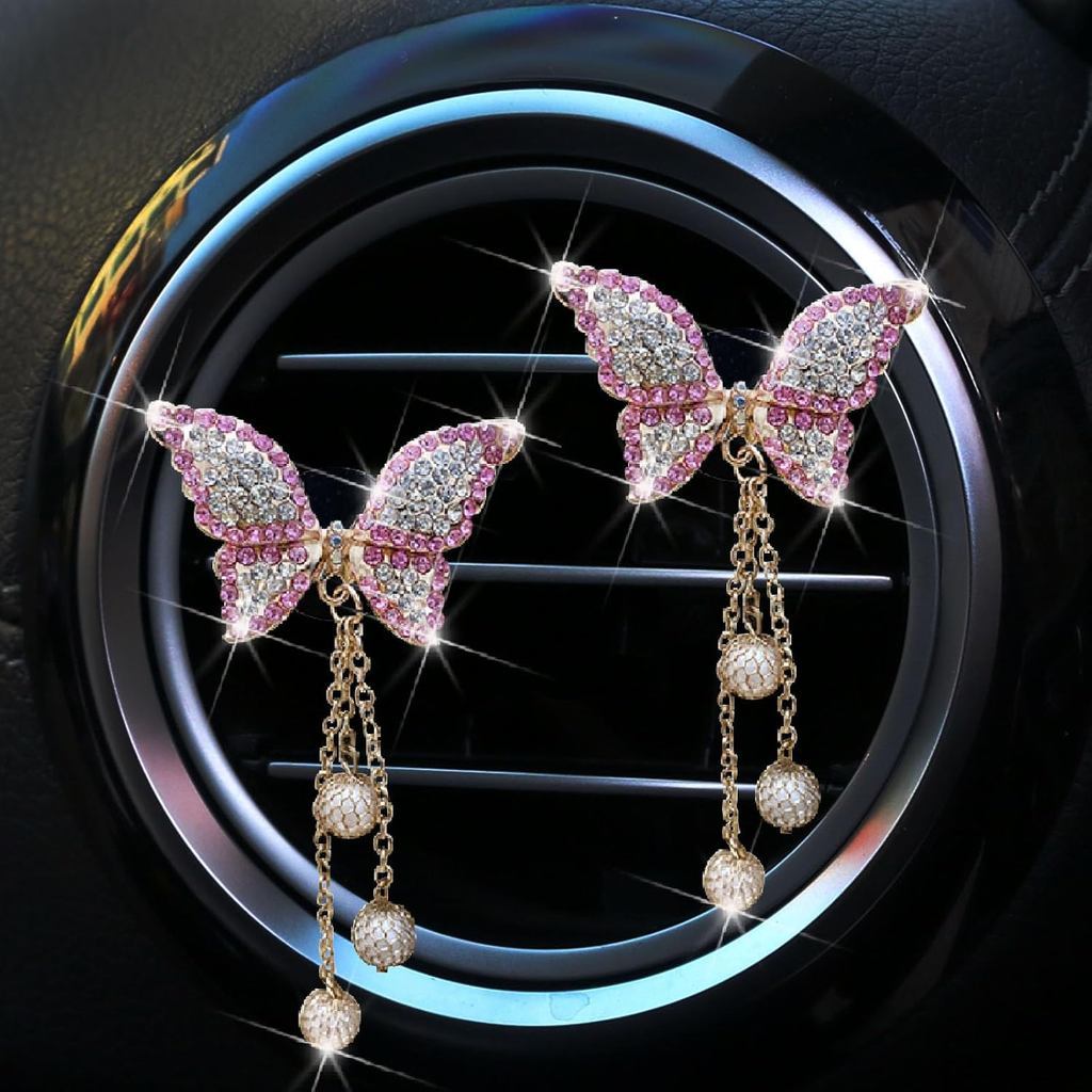 Clipes De Ventilação De Ar Com Coração De Borboleta Rosa , 2 Peças De Ambientadores De Carro Condicionado Difusor Diaman