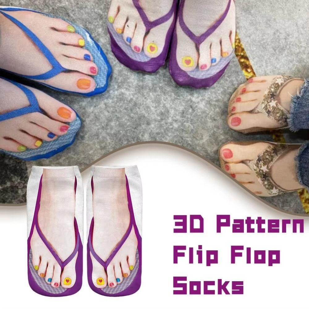 Meias Impressas Em 3D , Flip-Flop Com Padrão De Tornozelo Baixo Curtas Engraçadas E Confortáveis Respiráveis Masculinas