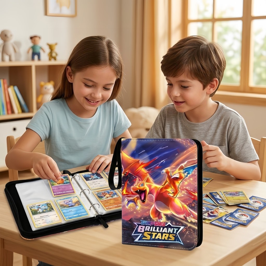 brinquedos de menino Fichário Pokémon TCG 400 Cartas 50 Folhas 4 Bolsos Zíper Porta Cards Álbum Presente Colecionado — imagem 2 de 2