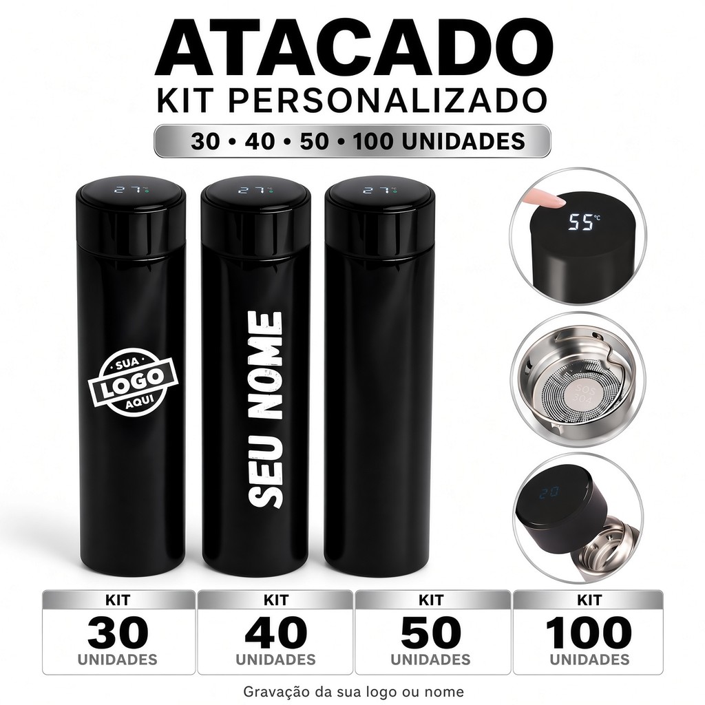 30 A 100 Unidades Garrafa 500ml Personalizada LED Termica Em Aço Inox Com Termômetro Digital Estilo Moderno brind