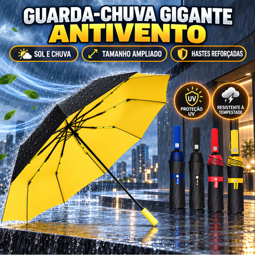 Guarda-Chuva Automático Gigante 104cm, Antivento, Impermeável, Proteção UPF50+, Varetas de Fibra, para várias pessoas