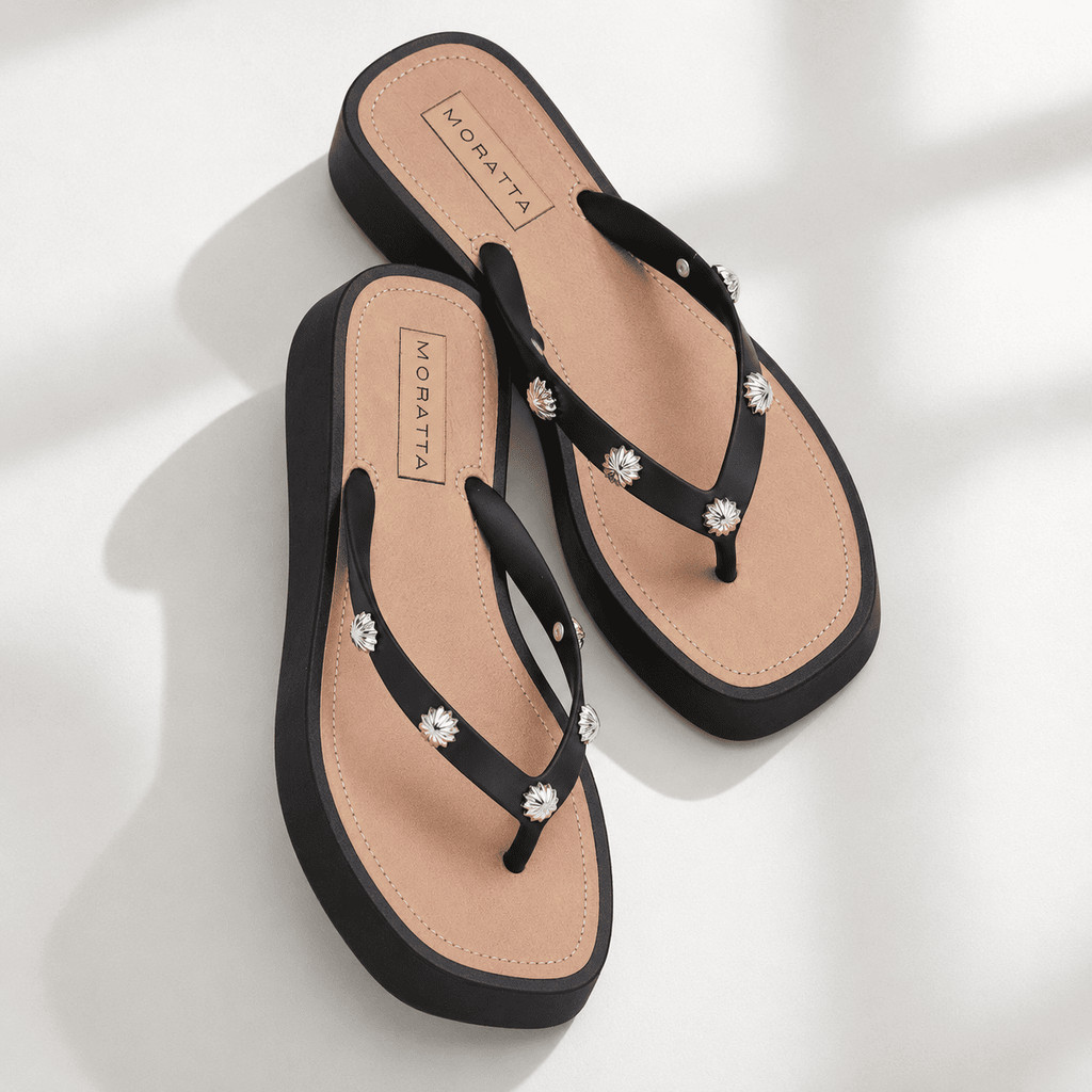 Tamanco Feminino Plataforma 5cm Flor Metalizada Leve Confortável Flatform