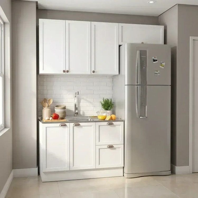Cozinha Compacta Modulada Americana 3 Peças 6 Portas 2 Gavetas com Balcão para Pia Unna Yescasa Bran Não