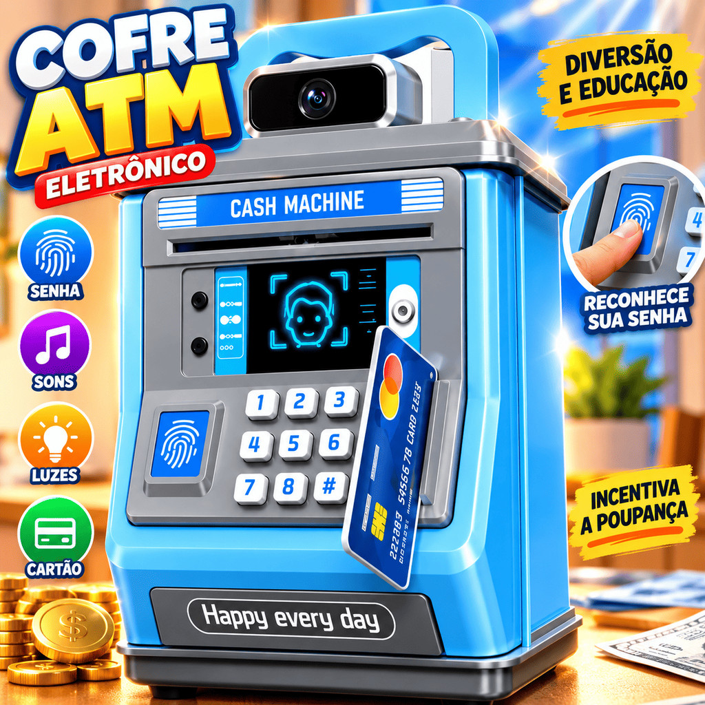 Cofre Infantil Com Senha Cartão Para Moedas E Cédulas Organizador Financeiro Infantil Com Acesso Por Cartão