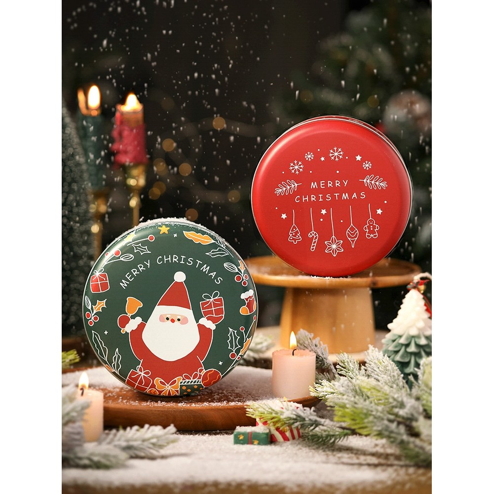Natal redonda caixa de lata caixa de presente dos desenhos animados caixa de biscoito floco de neve caixa de pastelaria 