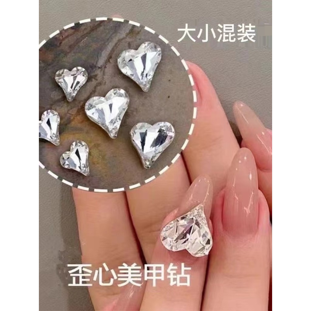 Influenciador fundo pontiagudo coração torto diamante Super Flash K9 coração de pêssego em formato especial diy Manicure