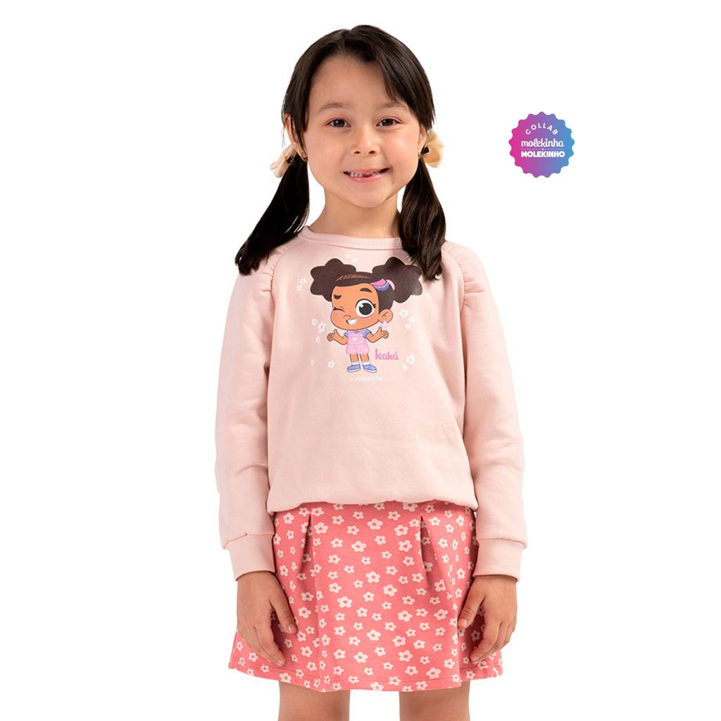 Conjunto Manga Longa Infantil Menina Floral Elian Rosa